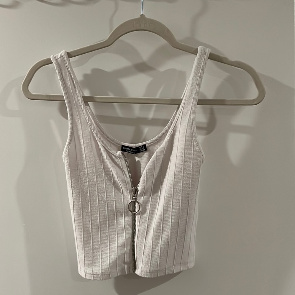 white zipper crop top tank top